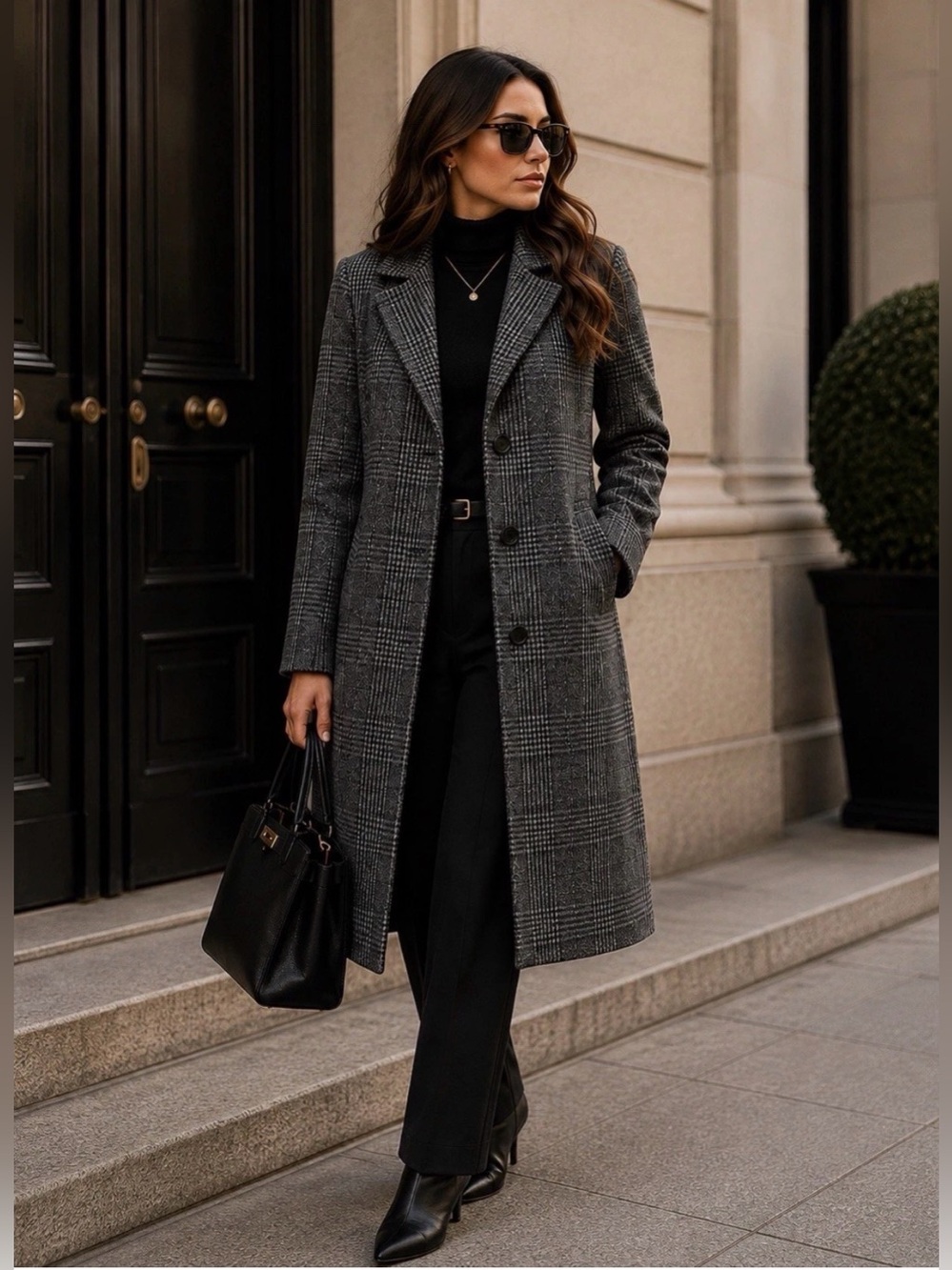 Abercrombie & Fitch Women’s Gray Plaid Wool Blend Coat Size L Single Breast Fall